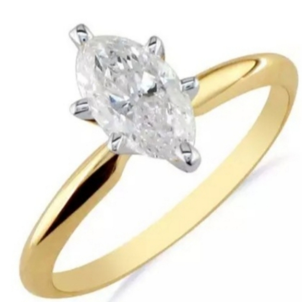 1/2 Carat Marquise Diamond Solitaire 14 Karat Yellow Ring